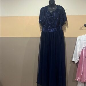Ever Pretty Navy Blue Sequin Lace Maxi Evening Gown – Size US 24